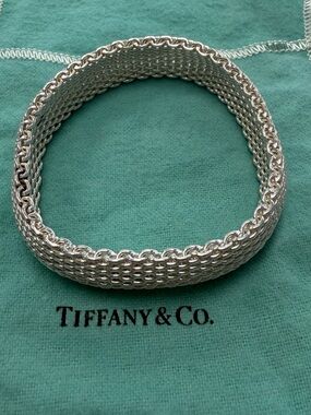 Authentic Tiffany&Co. 925 Sterling Silver Somerset Mesh Bracelet Bangle